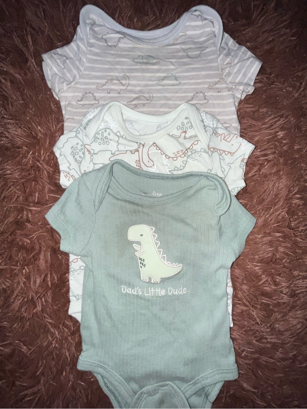 Dad's Little Dude Green Dino Baby Bodysuit - 3-Pack